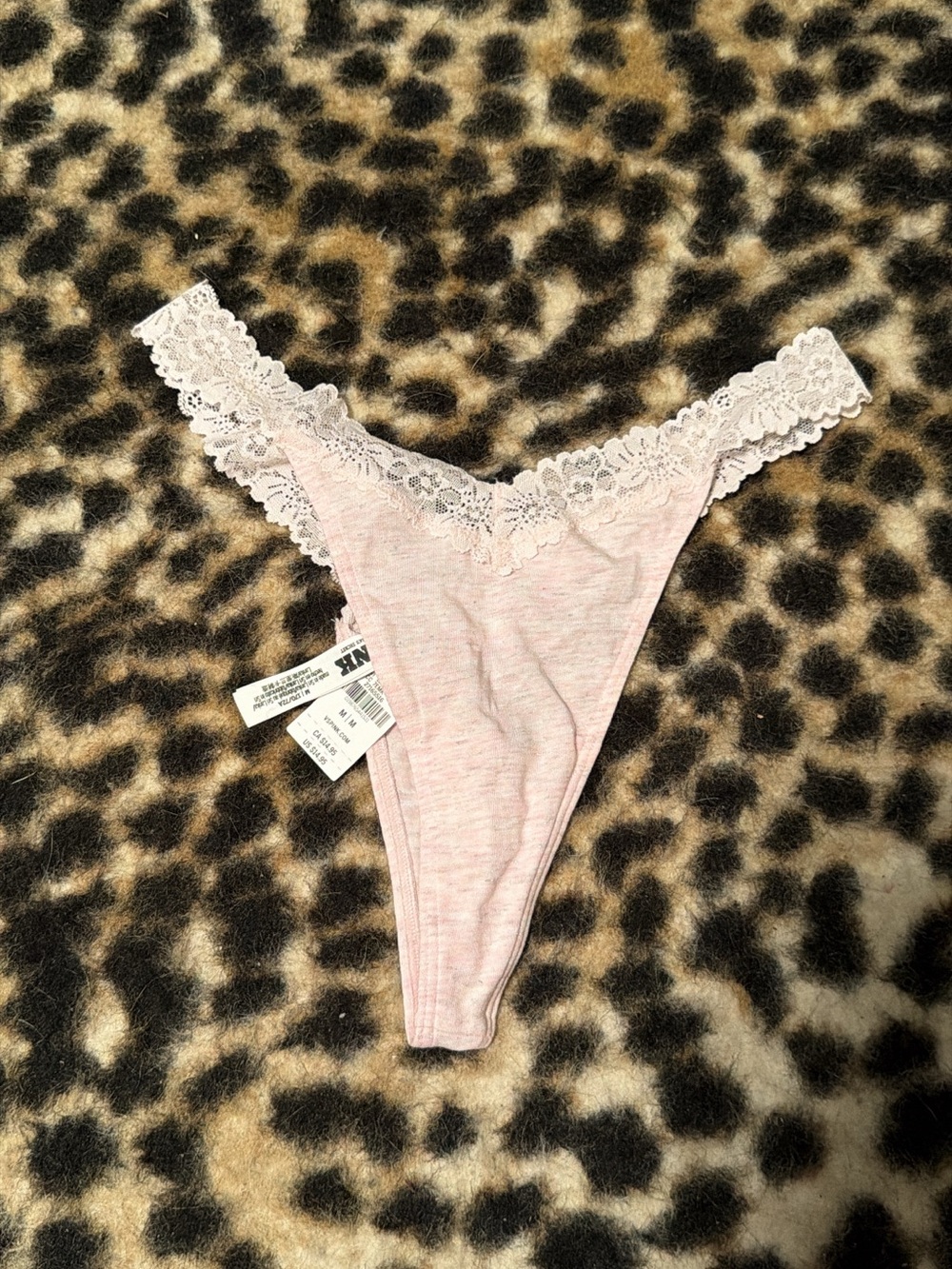 Victoria's Secret Light Pink Lace-Trim Thong Panty